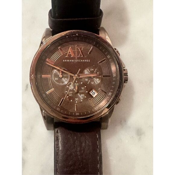 AX Armani Exchange Watch Chronograph Dark Brown Leather Strap - Picture 1 of 8